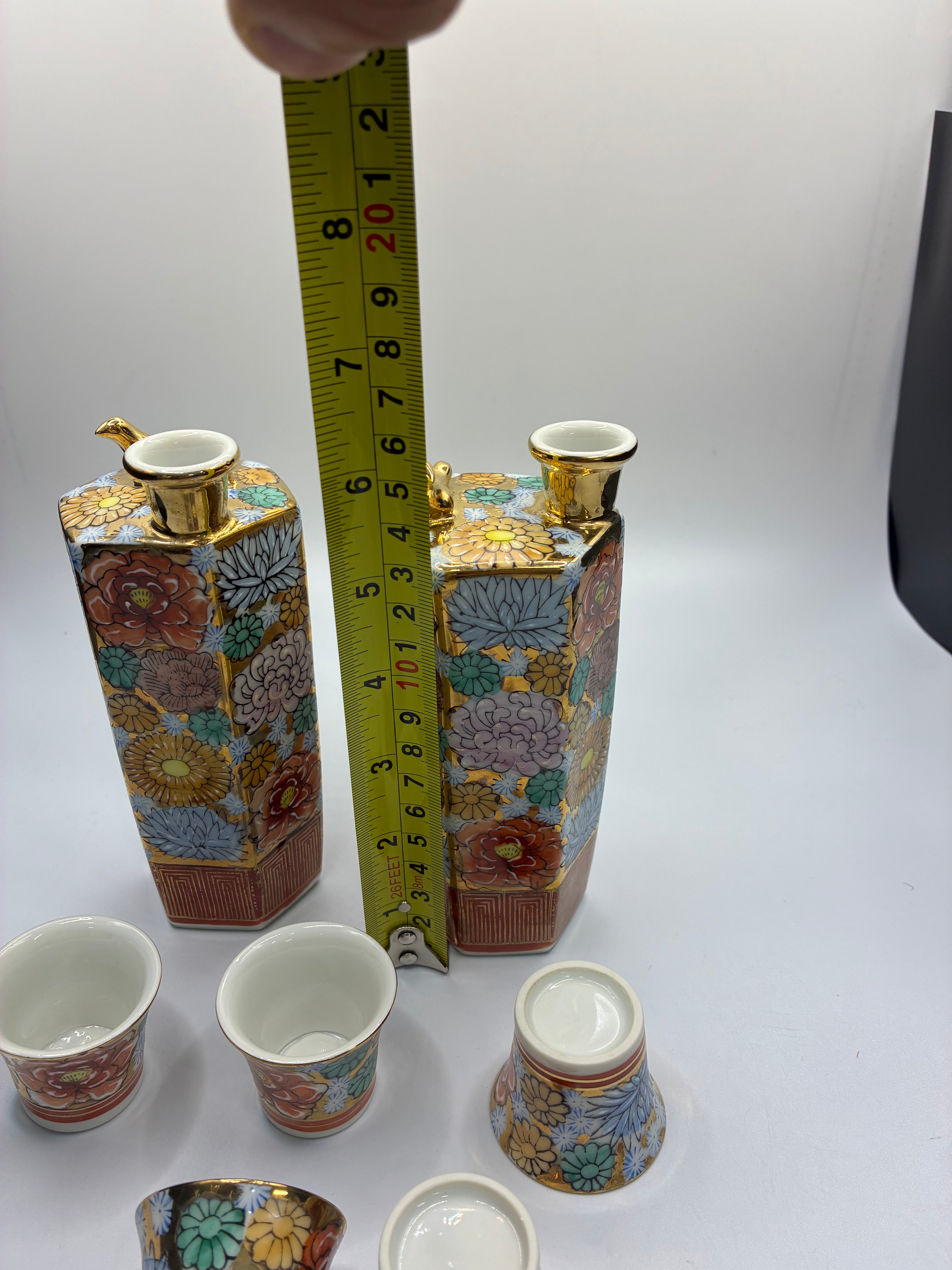 Kutani Ware Phoenix Singing Teapot Set | Hand-Painted “Hundred Flowers” Design | 2 Teapots & 5 Cups