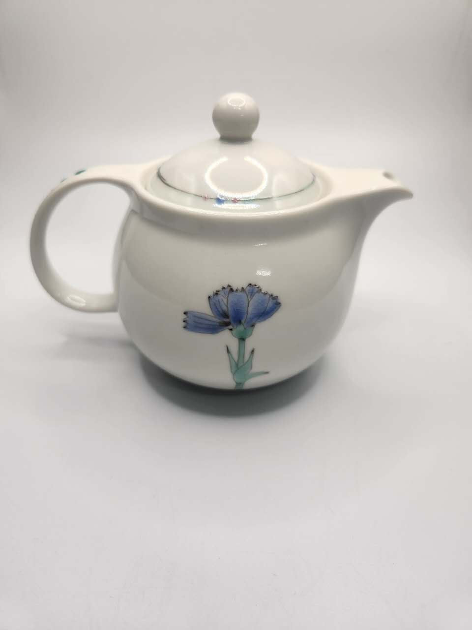 Japanese Hand-Painted Floral Ceramic Teapot with Built-in Strainer