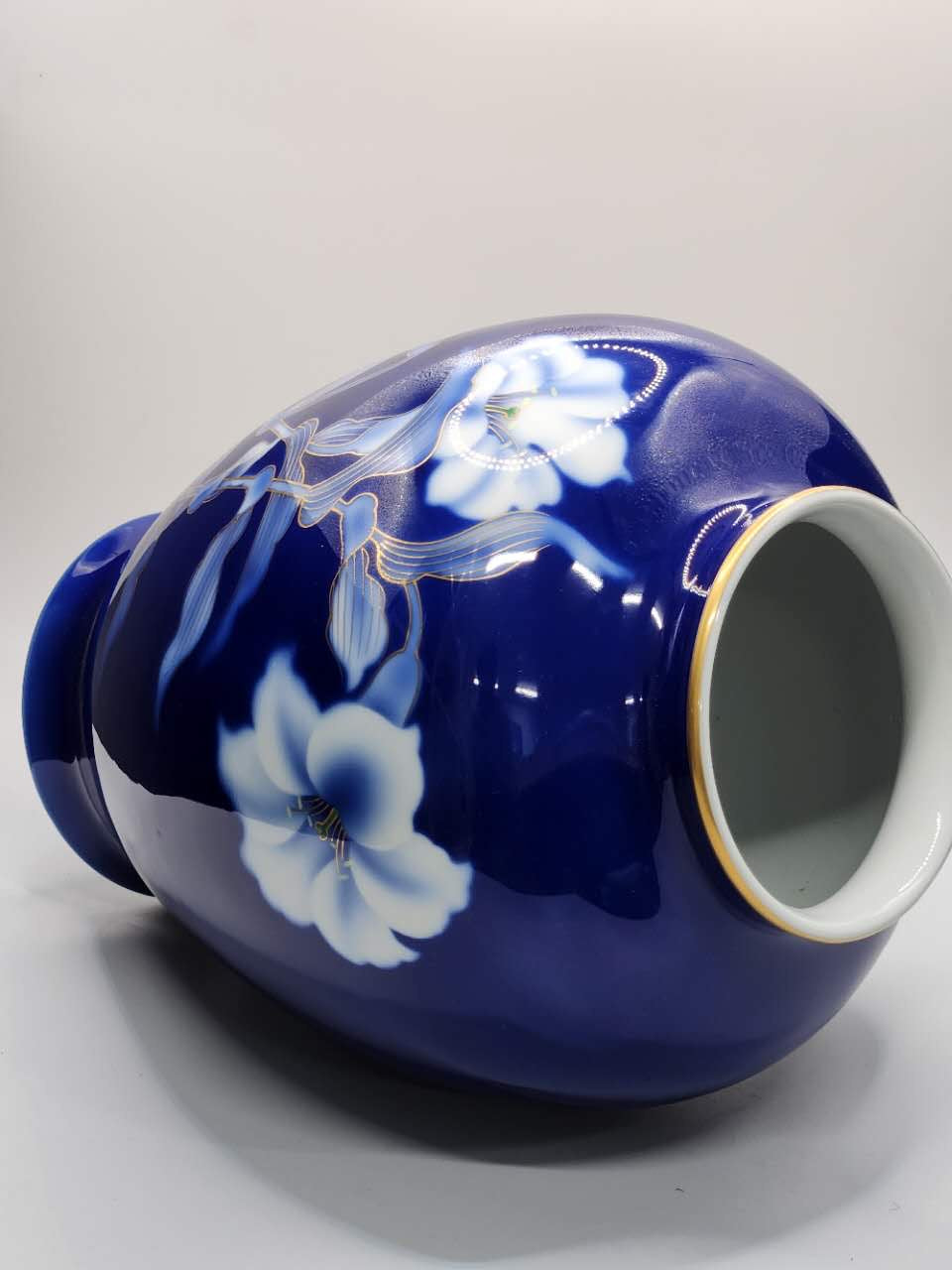 Fukagawa Porcelain Hand-Painted Cobalt Blue Floral Vase