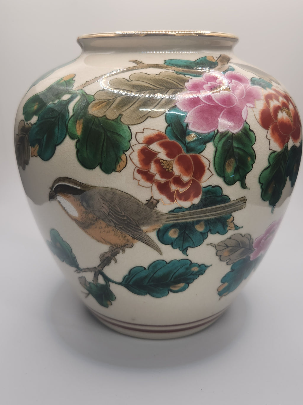Kutani Hand-Painted Floral & Bird Vase