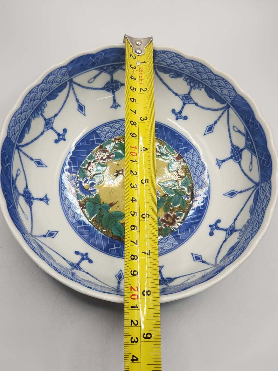 Japanese Blue & White Porcelain Bowl with Polychrome Medallion