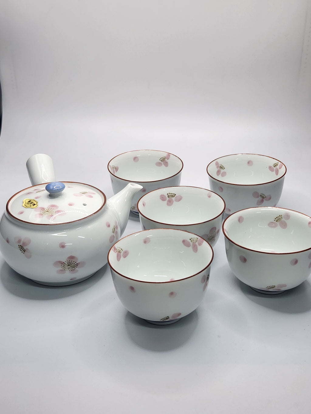 Kutani Ware Hand-Painted Floral Teapot Set (1 Teapot + 5 Cups)