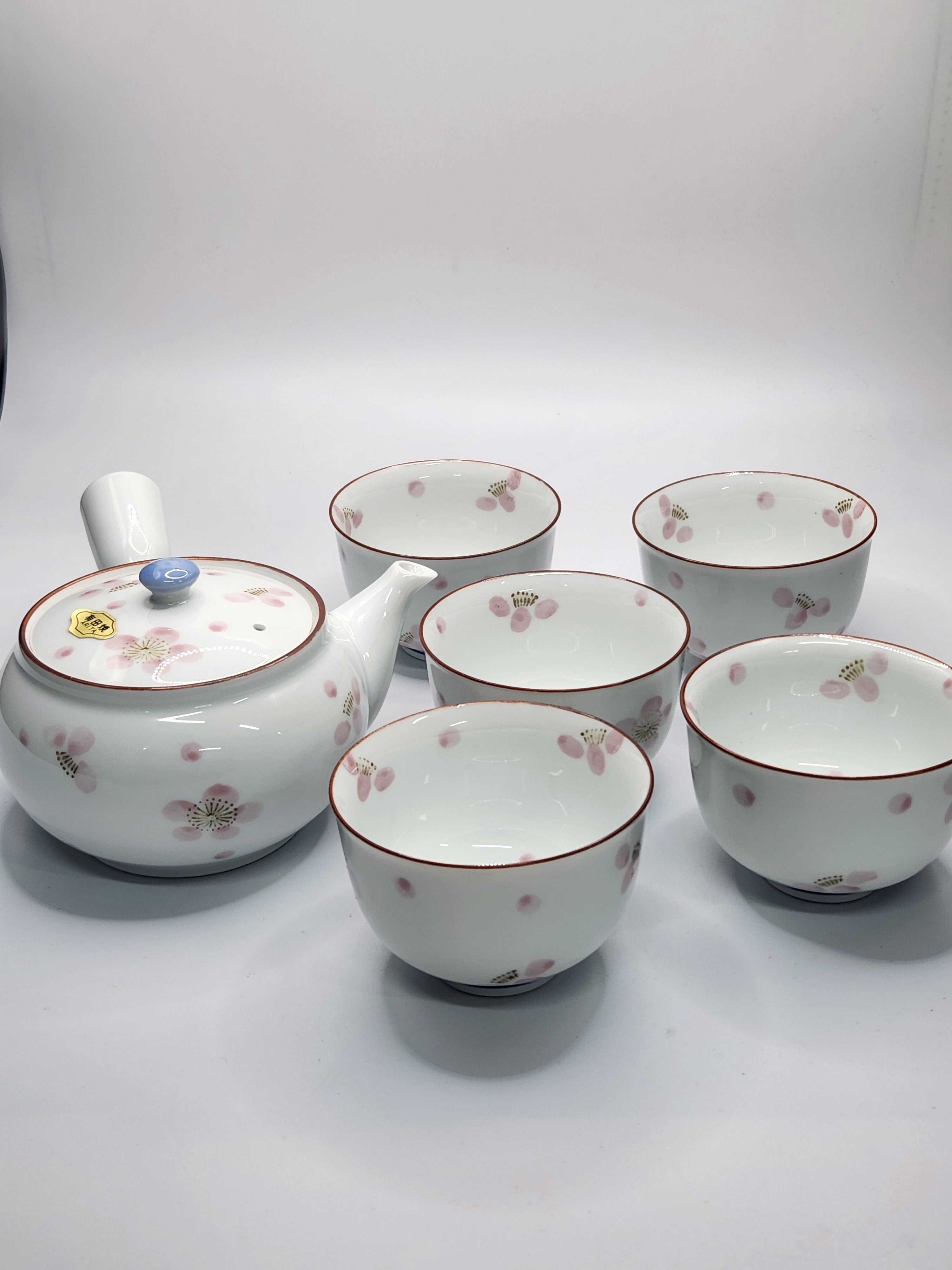 Kutani Ware Hand-Painted Floral Teapot Set (1 Teapot + 5 Cups)