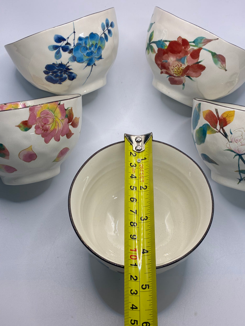 Mino Ware Floral Ceramic Bowl Set (5-Piece) – Japanese Style Tableware
