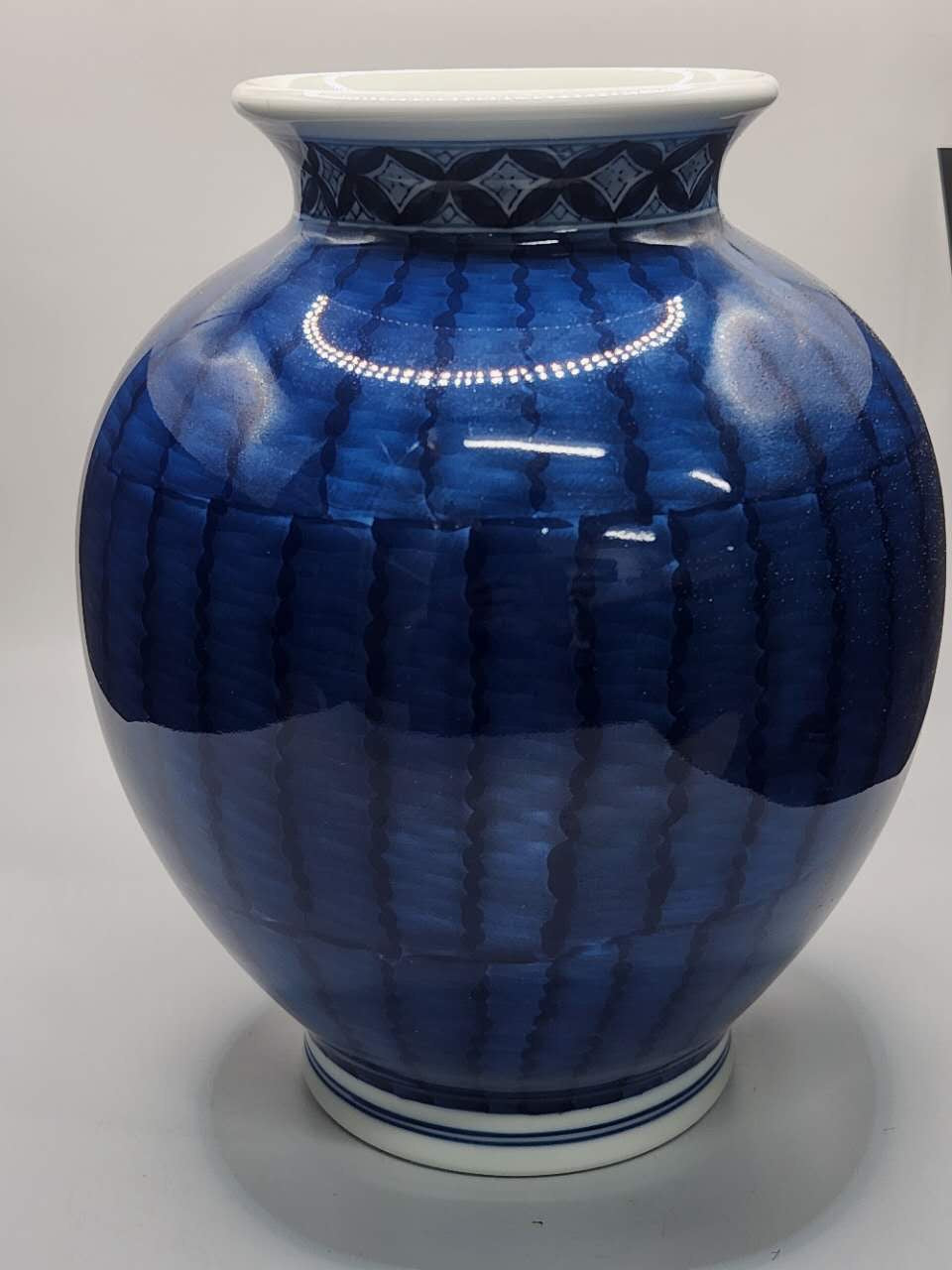 Dark Blue Hand-Painted Floral Porcelain Vase