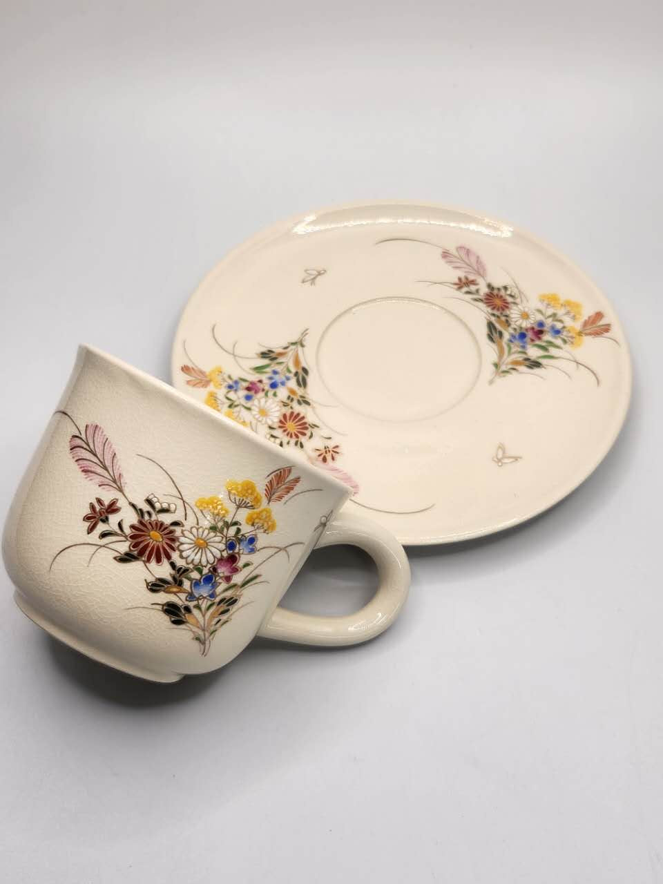 Vintage Floral Porcelain Coffee Cup & Saucer
