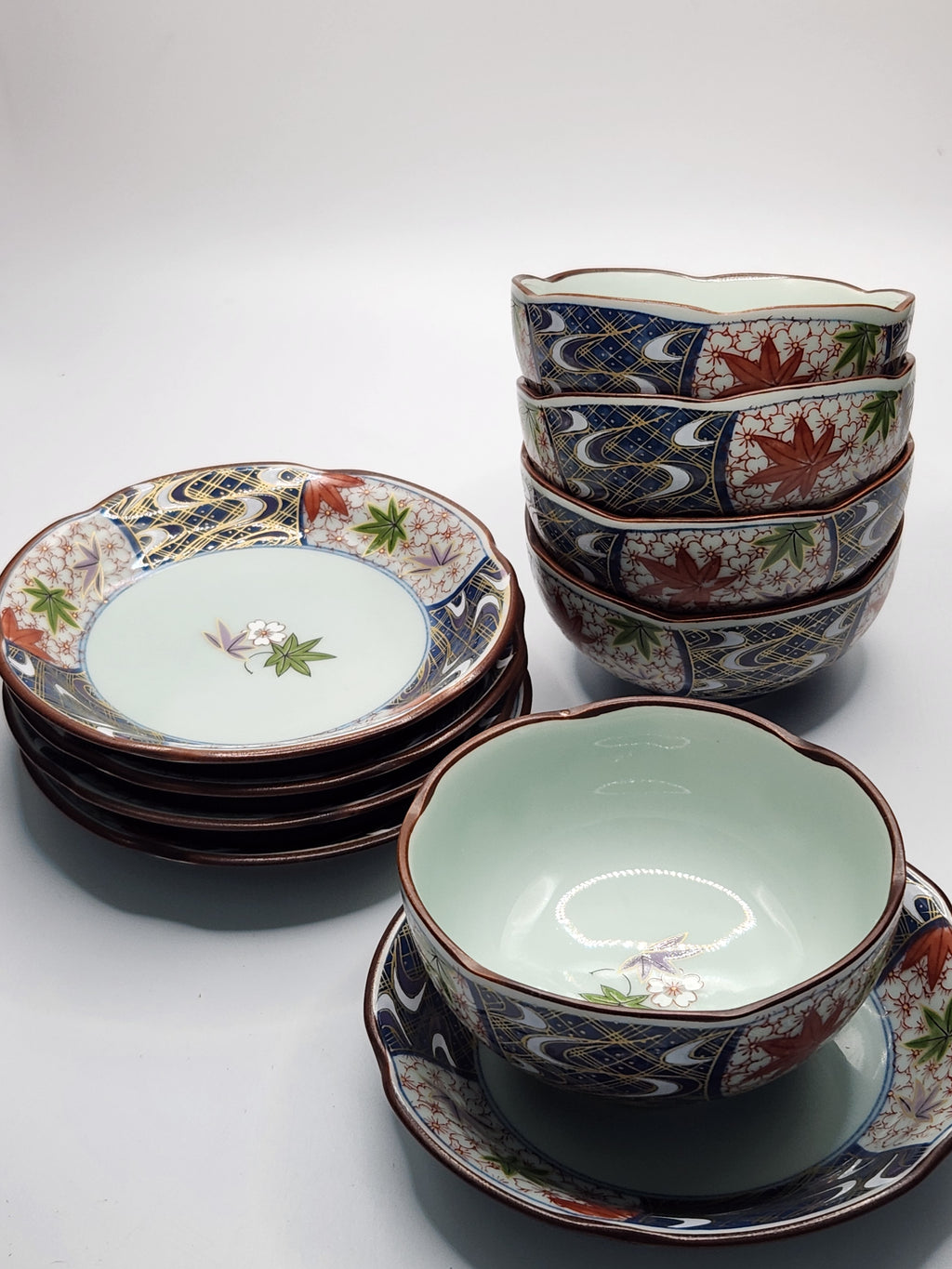 Japanese Hand-Painted Floral Lidded Teacup with Saucer | Traditional Ceramic Tea Art