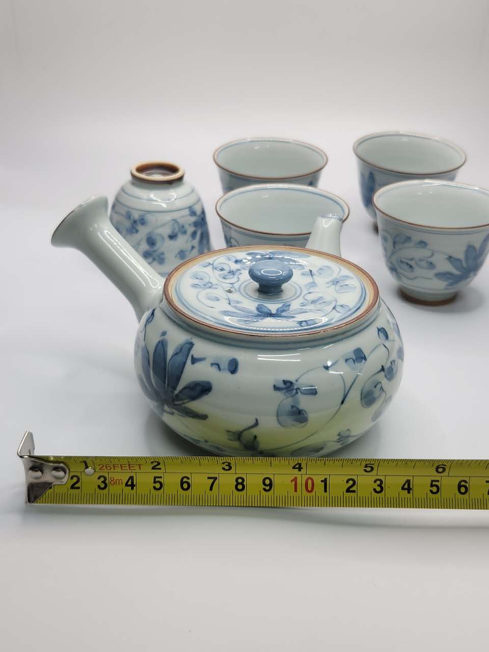 Hand-Painted Blue & White Japanese Teapot Set (1 Teapot + 5 Cups)