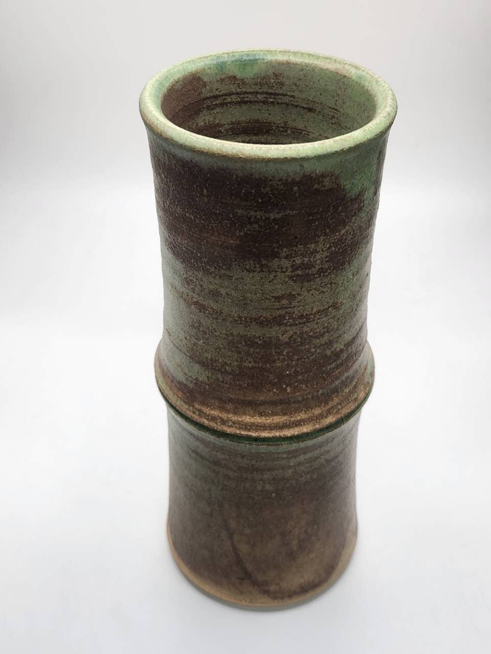 Japanese Handcrafted Green Glazed Stoneware Vase