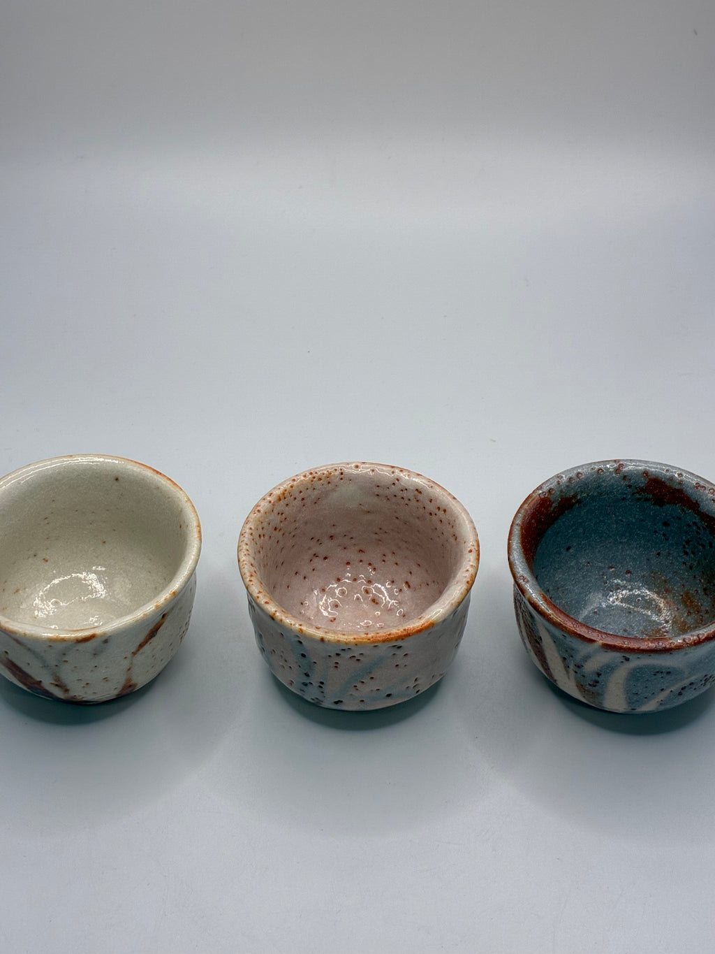 Handcrafted Shino Glaze Ceramic Sake Cups – Set of 3