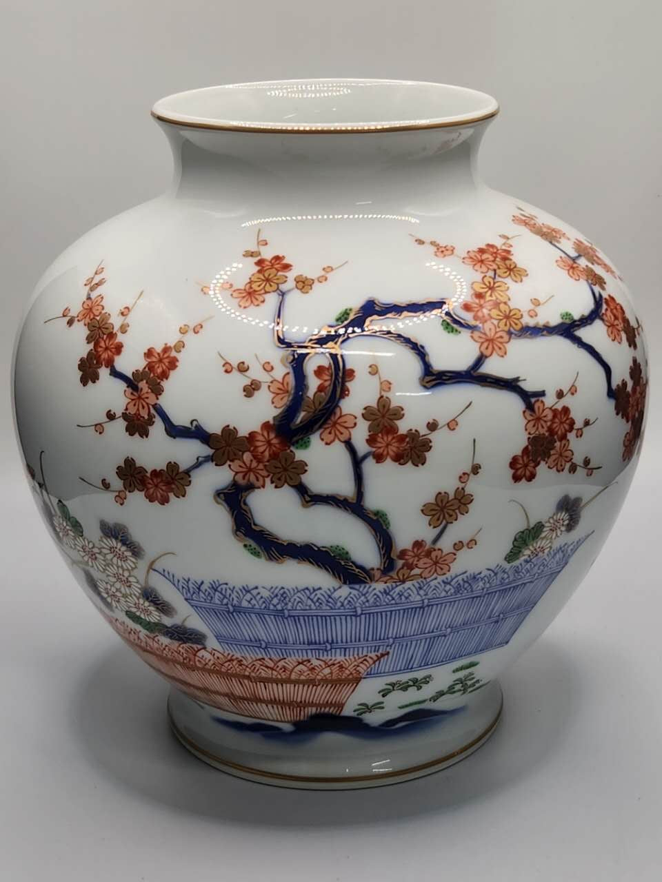 Hand-Painted Japanese Plum Blossom Porcelain Vase