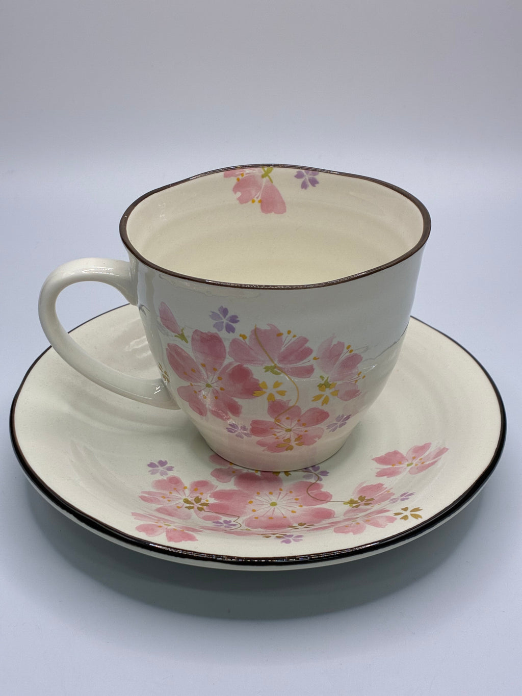 Japanese Sakura Ceramic Cup & Saucer Set – Floral Tea & Coffee Cup