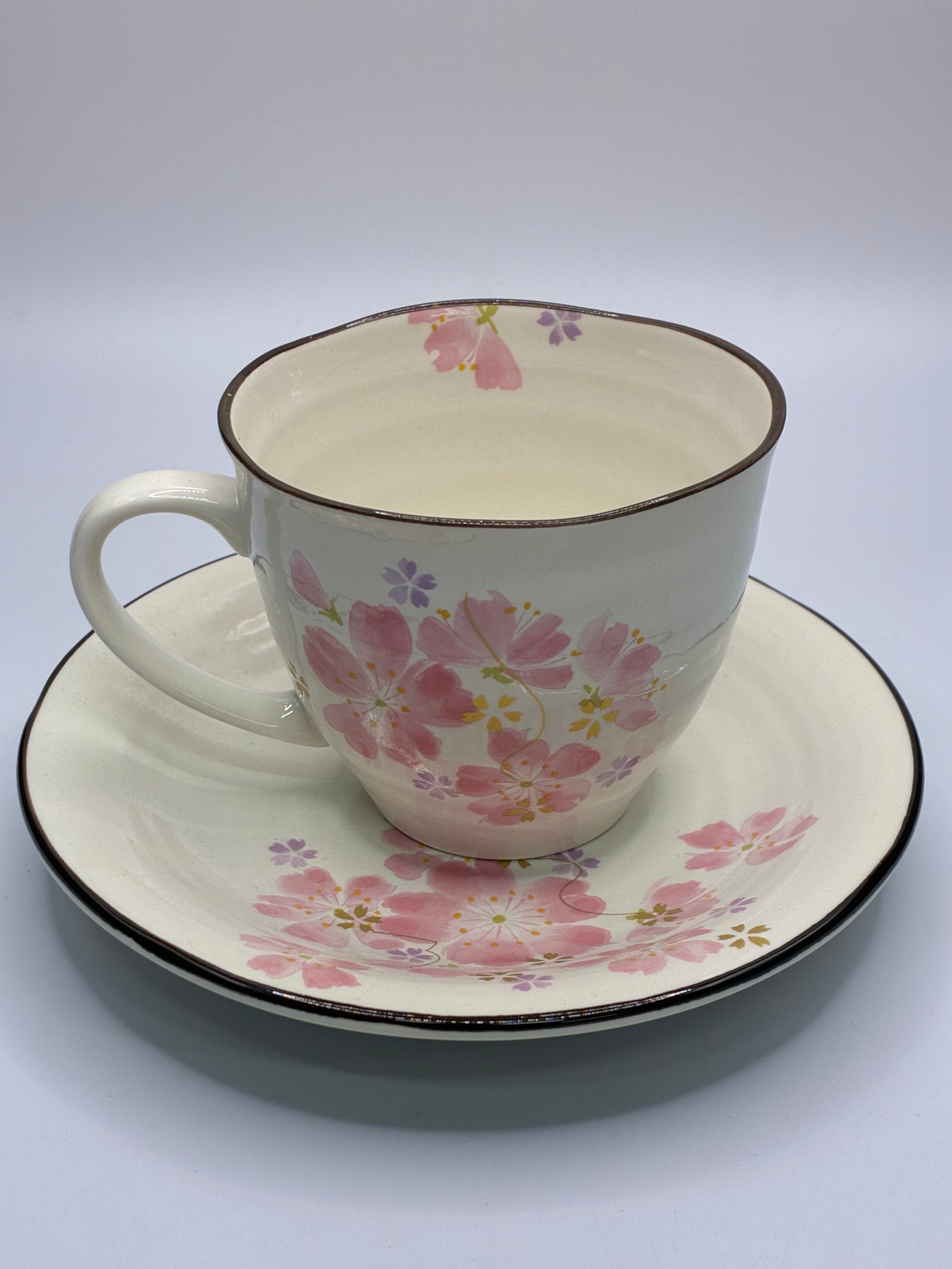 Japanese Sakura Ceramic Cup & Saucer Set – Floral Tea & Coffee Cup