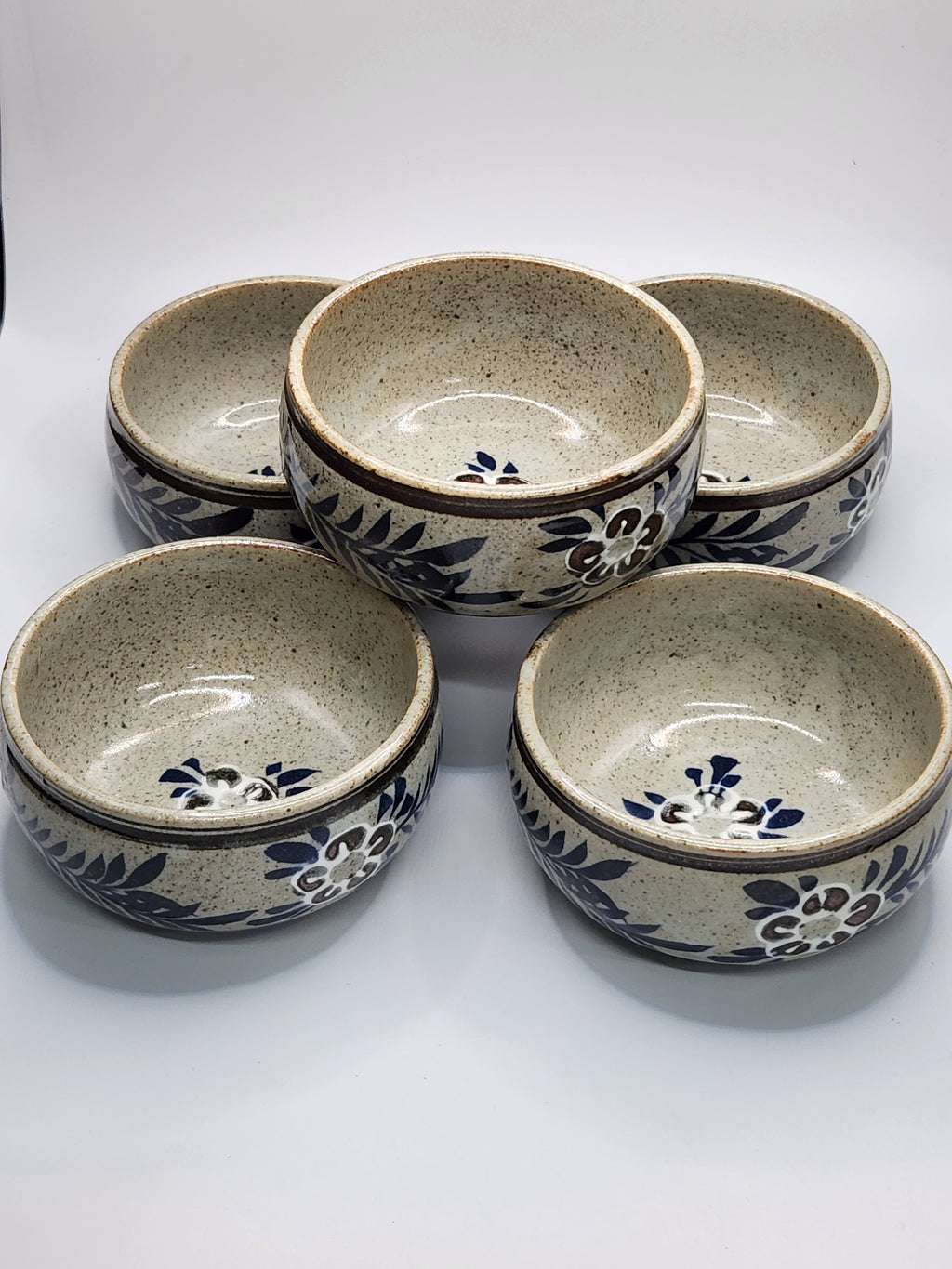 Japanese Blue & White Ceramic Bowl Set (Set of 5)