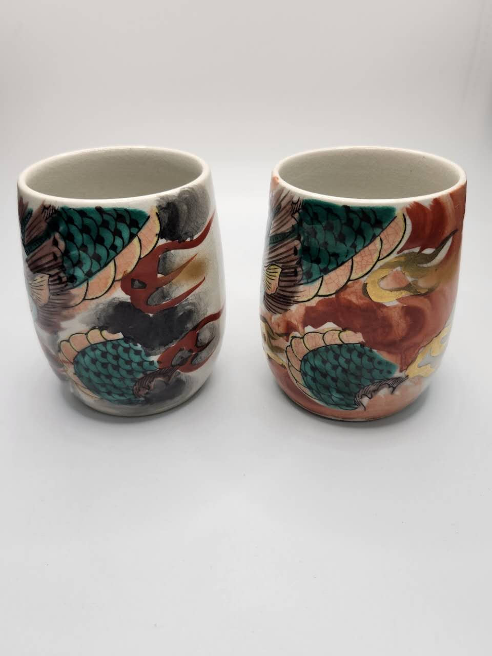 Hand-Painted Dragon Motif Japanese Ceramic Tea Cups (Set of 2)