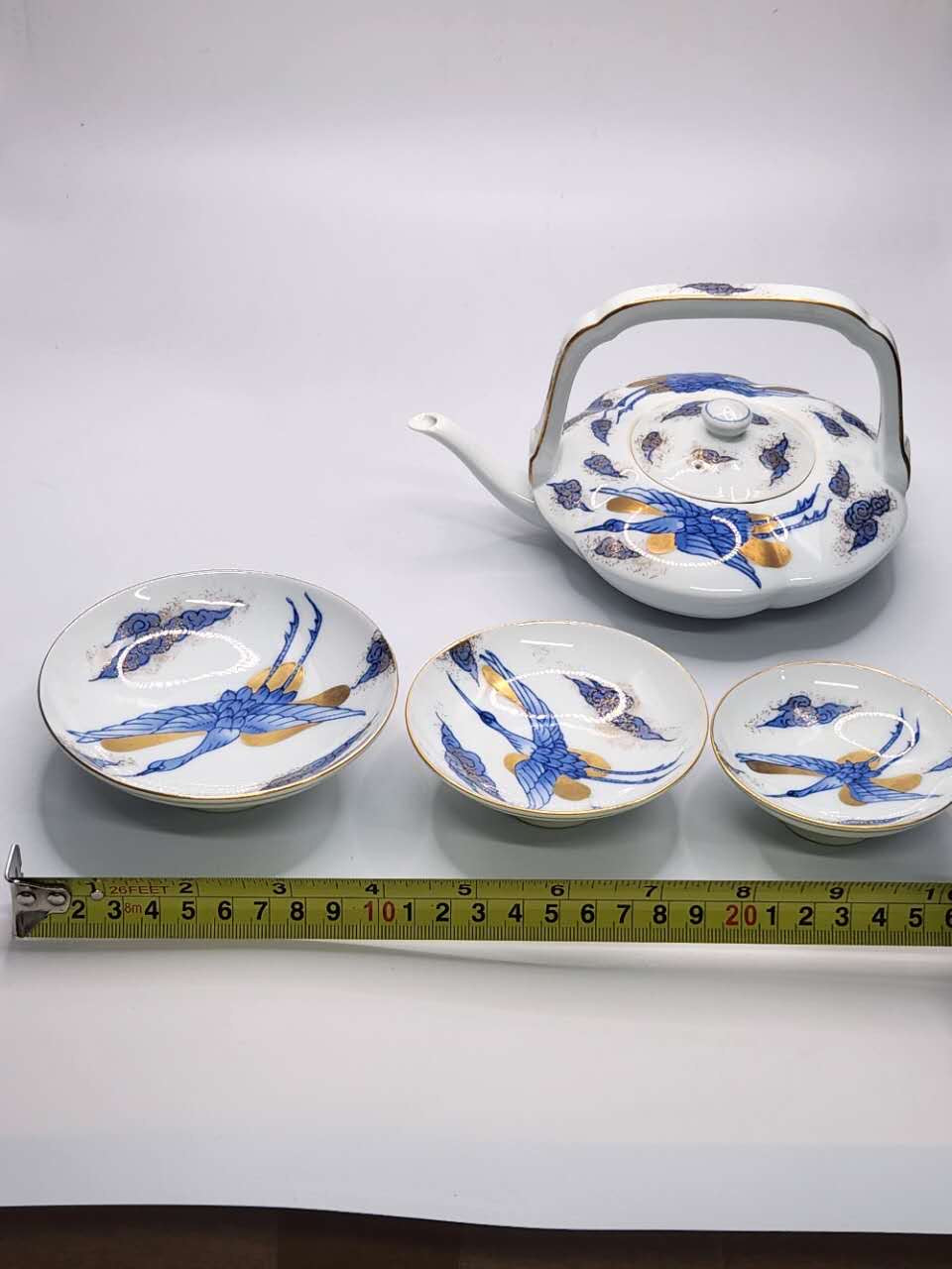 Hand-Painted Japanese Floral & Bird Tea Set ｜ Kyusu Teapot with Cups