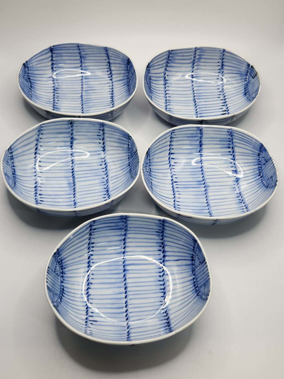 Blue & White Hand-Painted Ceramic Bowl Set