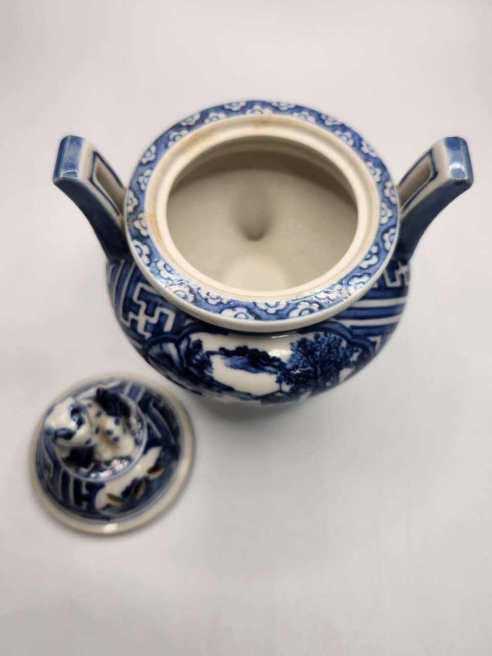 Blue & White Lion-Handle Tripod Incense Burner