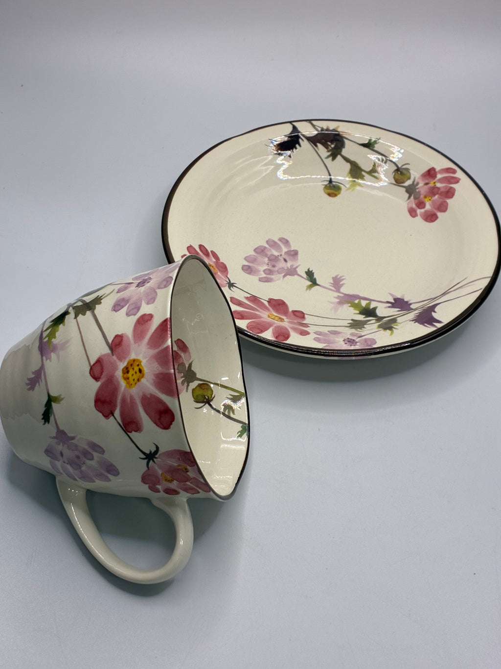 Japanese Floral Ceramic Cup & Saucer Set – Elegant Tea & Coffee Cup
