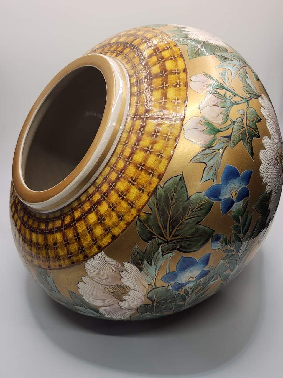 Japanese Hand-Painted Floral Ceramic Vase
