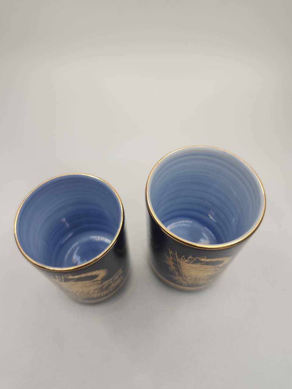 Midnight Blue Gold Shrimp Sake Cups – Pair Set