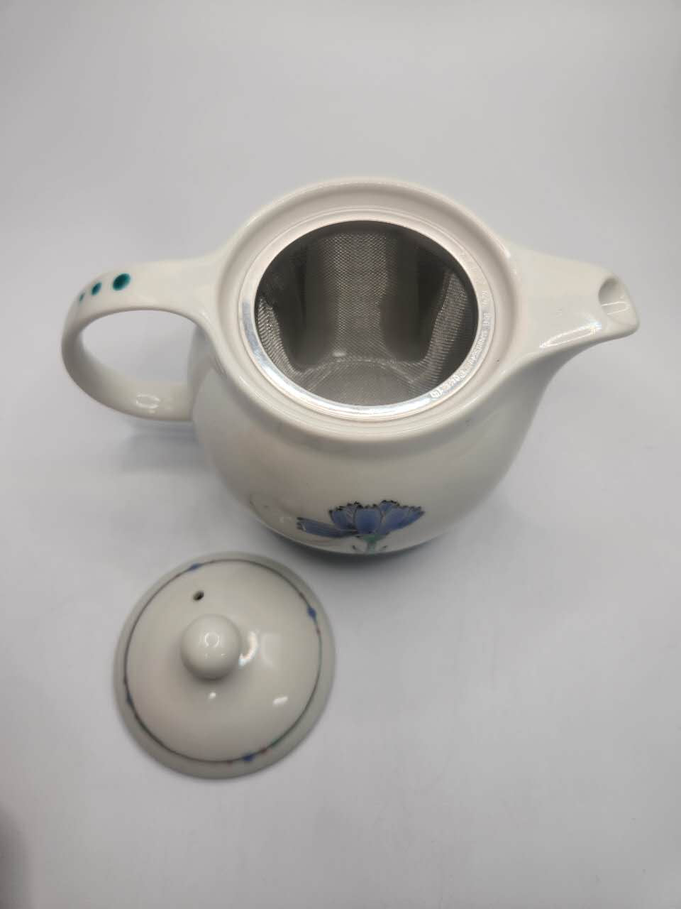 Japanese Hand-Painted Floral Ceramic Teapot with Built-in Strainer