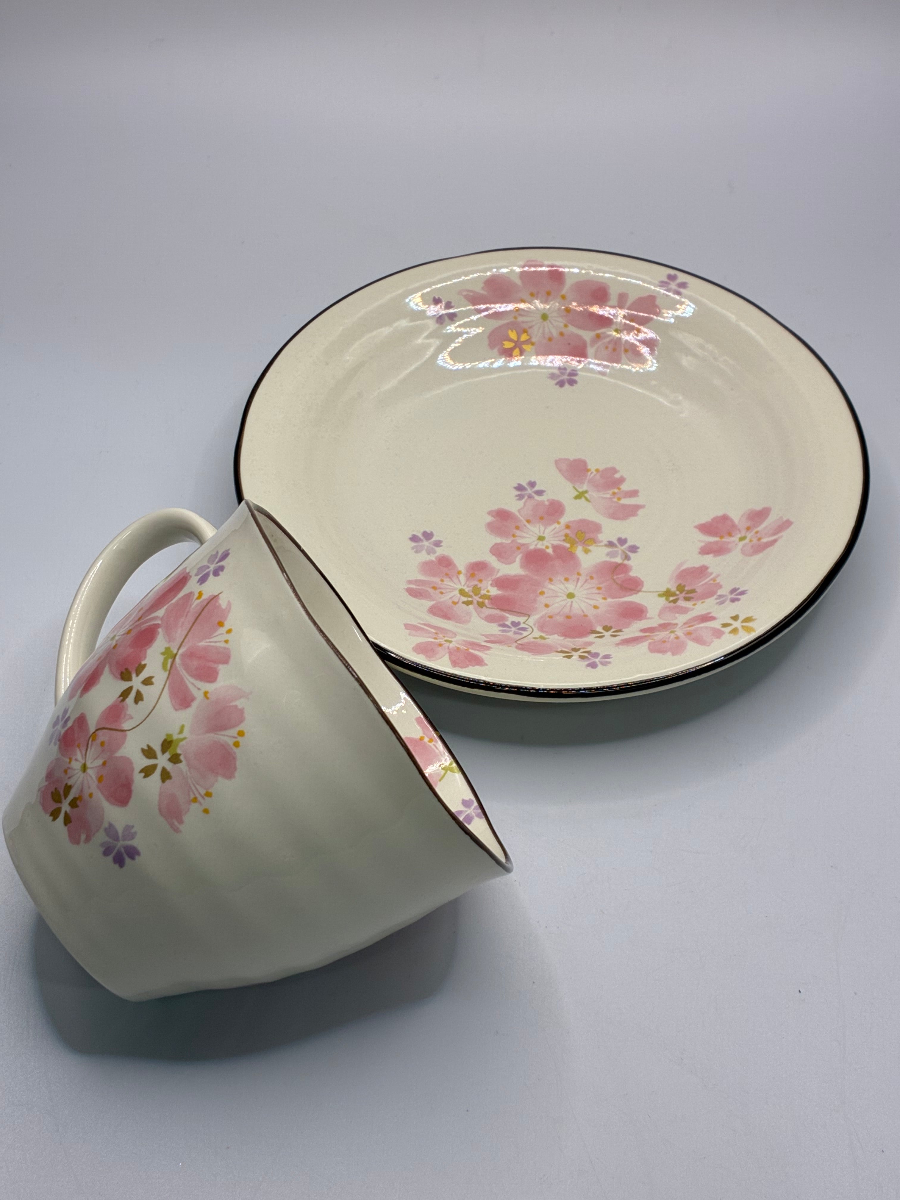 Japanese Sakura Ceramic Cup & Saucer Set – Floral Tea & Coffee Cup