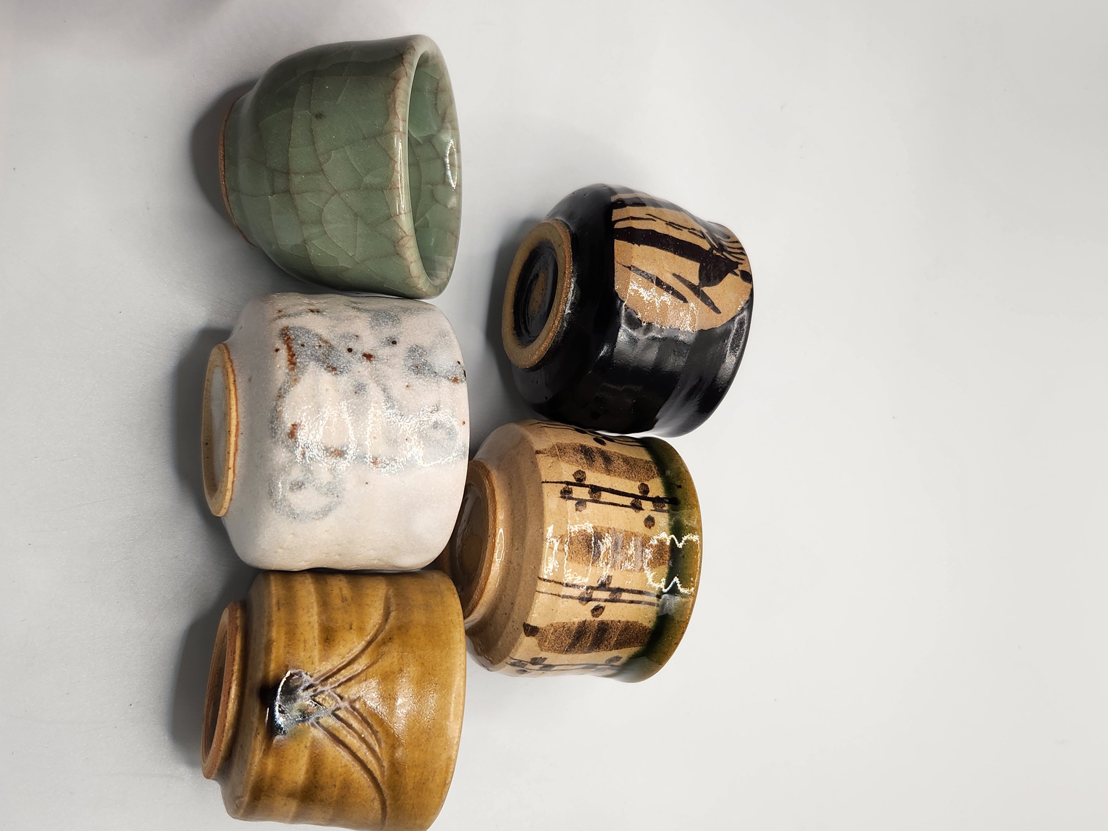 Japanese Handmade Stoneware Sake Cup Set · Assorted Glaze (Set of 5)