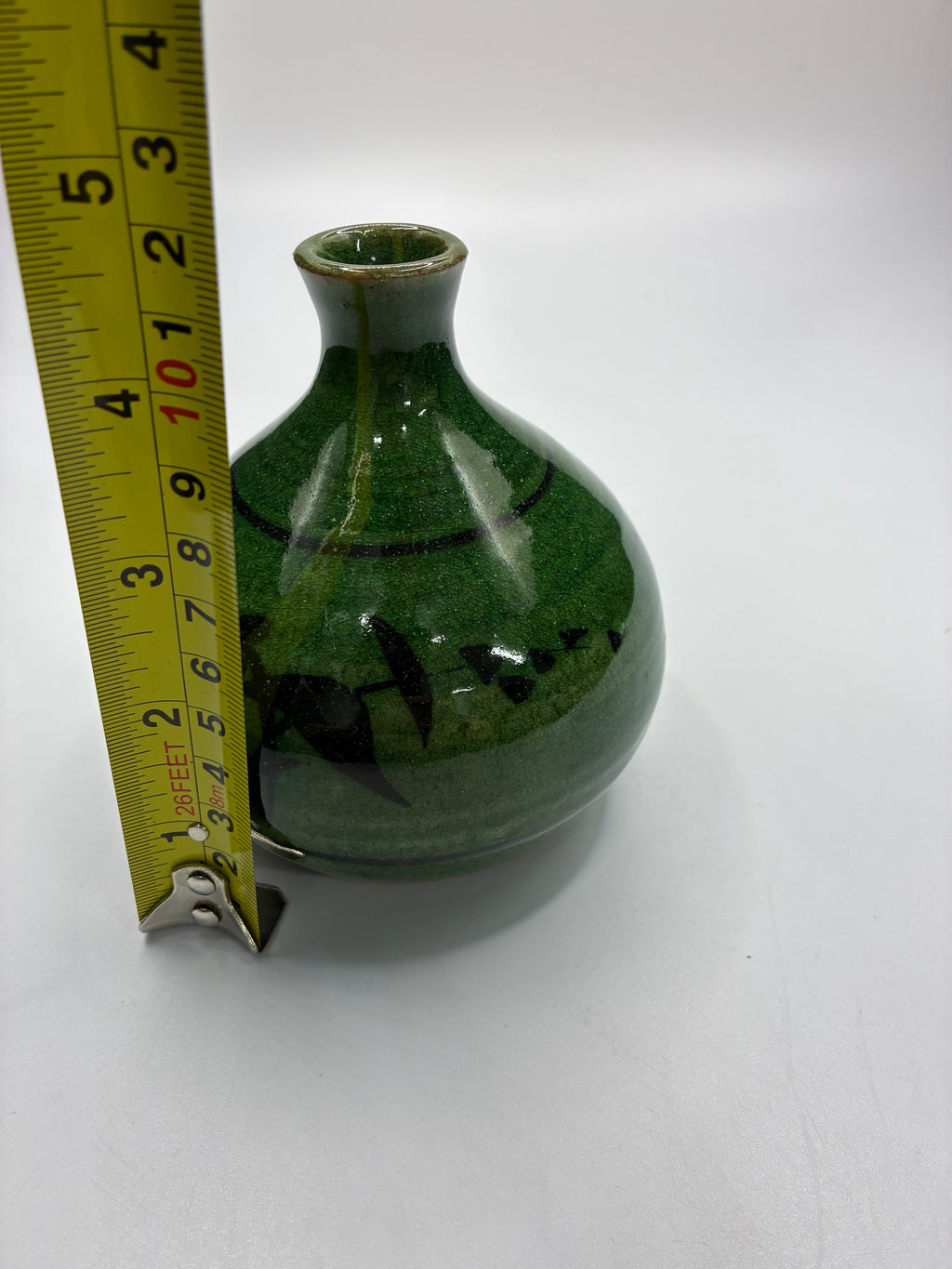 Handcrafted Green Glaze Ceramic Vase | Wabi-Sabi Japanese Style Art Pottery
