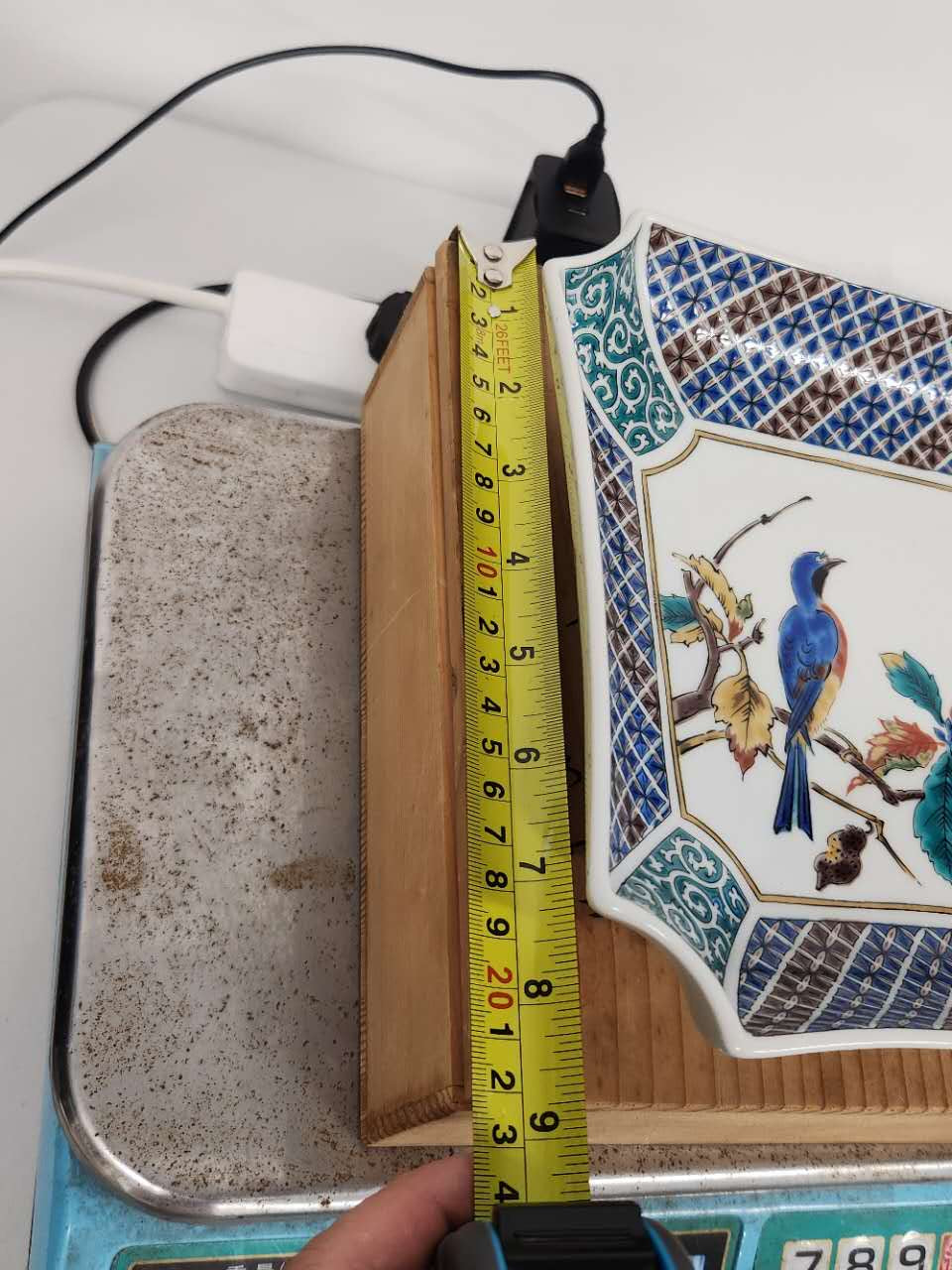 Japanese Hand-Painted Square Porcelain Plate with Bird Motif