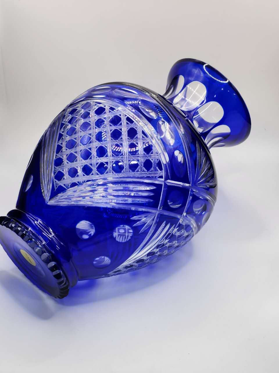 Vintage Cobalt Blue Cut Crystal Vase