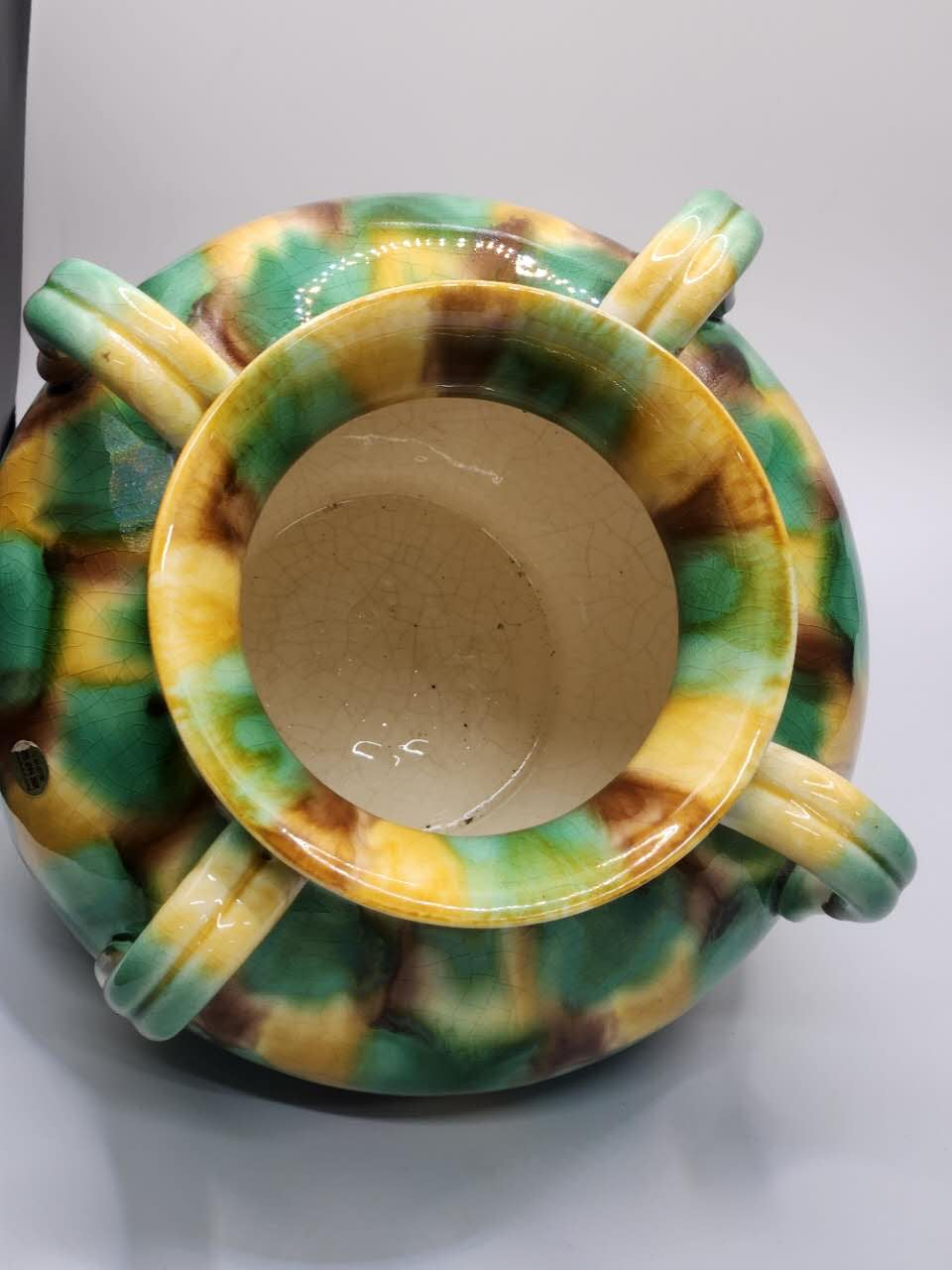 Handcrafted Tri-Handle Glazed Ceramic Vase