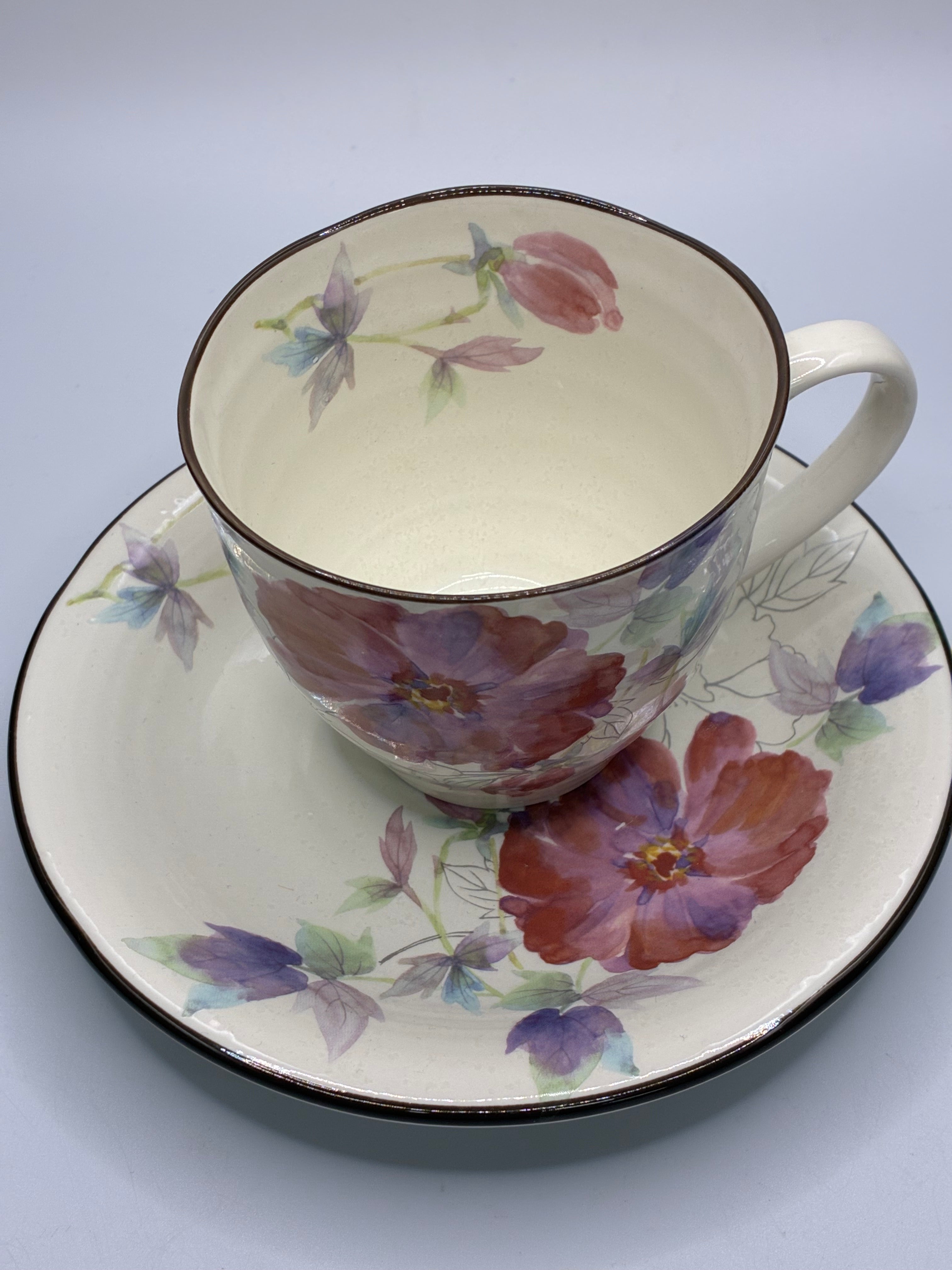 Floral Ceramic Cup & Saucer Set – Elegant Japanese Style Tea & Coffee Set