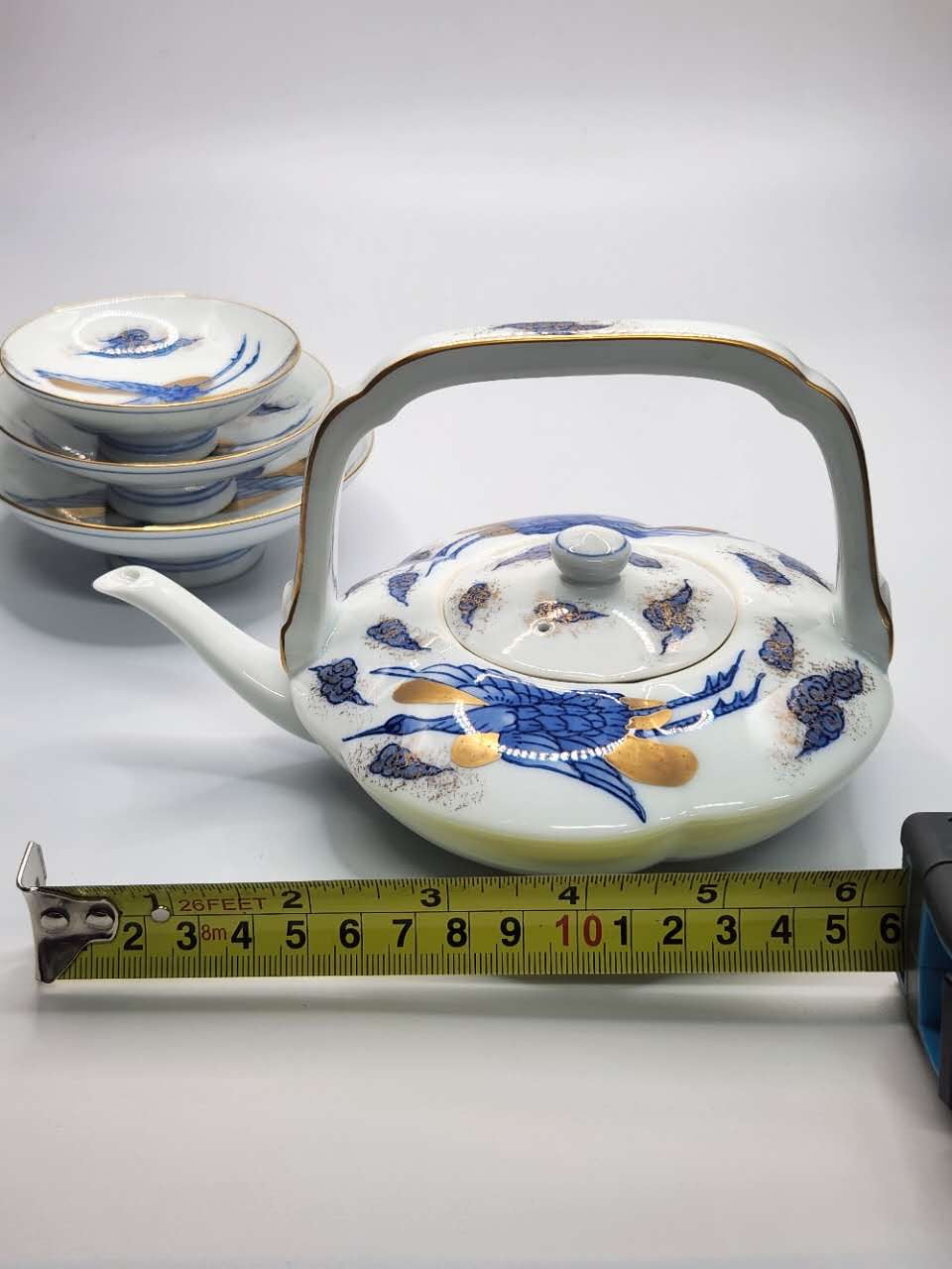 Hand-Painted Japanese Floral & Bird Tea Set ｜ Kyusu Teapot with Cups