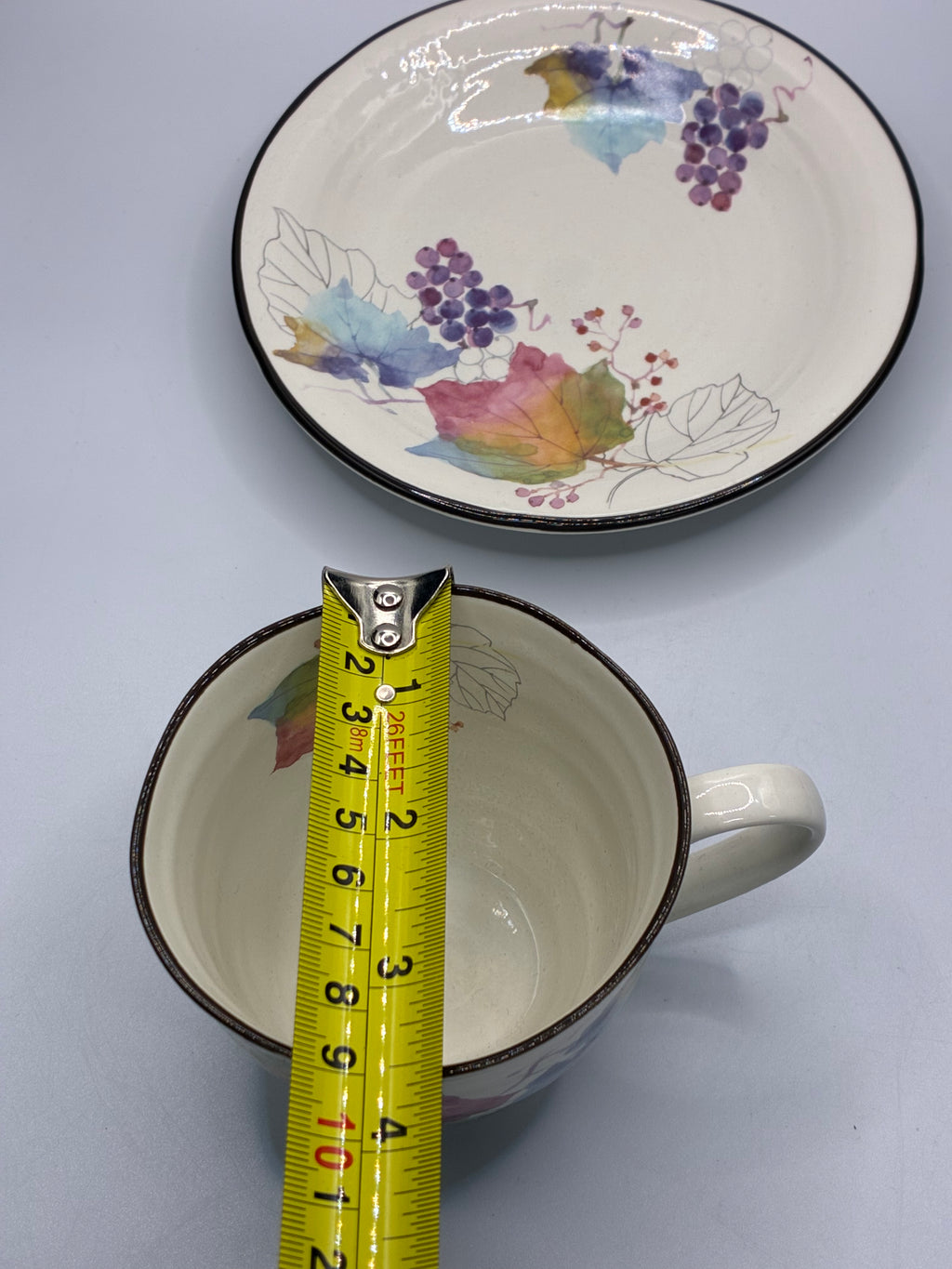 Japanese Colorful Leaf Ceramic Cup & Saucer Set – Artistic Floral & Fruit Design