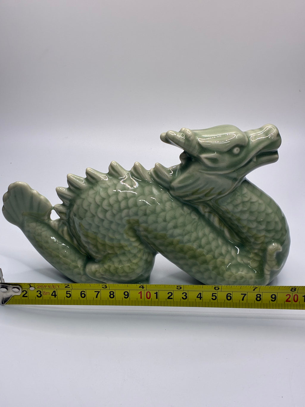 Handcrafted Green Glazed Ceramic Dragon Figurine