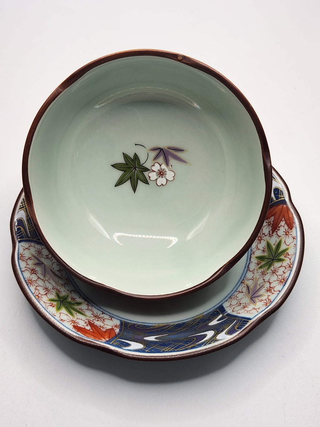 Japanese Hand-Painted Floral Lidded Teacup with Saucer | Traditional Ceramic Tea Art