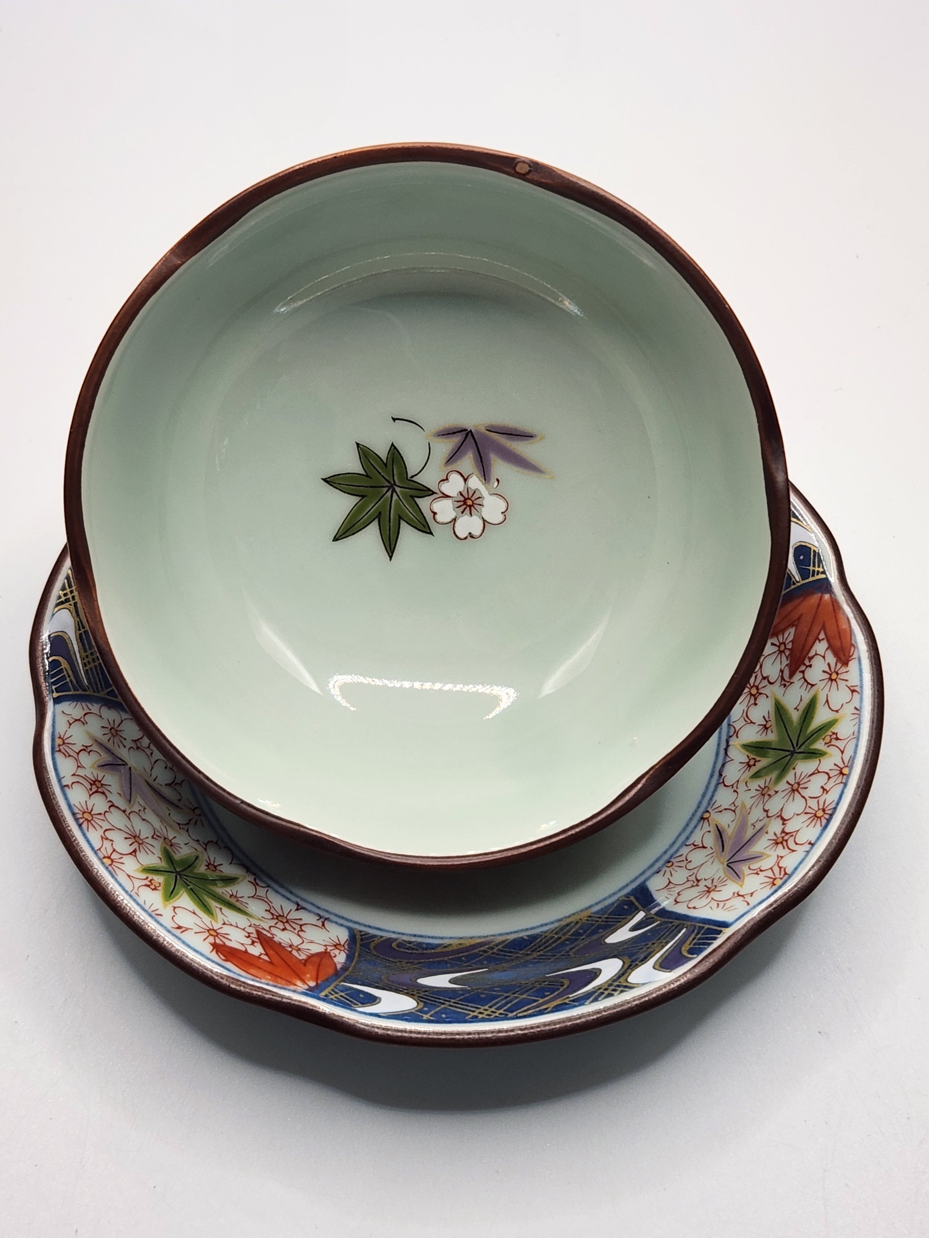 Japanese Hand-Painted Floral Lidded Teacup with Saucer | Traditional Ceramic Tea Art