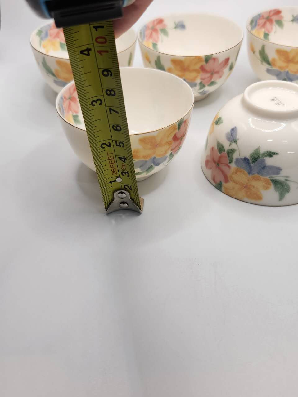 Japanese Hand-Painted Floral Porcelain Rice Bowl Set (Set of 5)