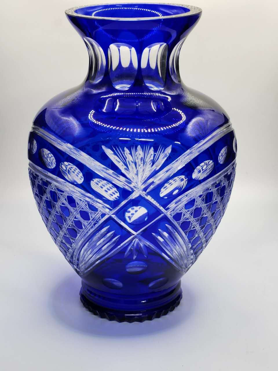 Vintage Cobalt Blue Cut Crystal Vase