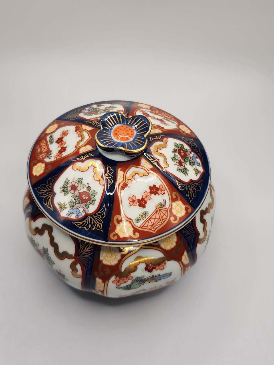 Imari-Style Hand-Painted Lidded Ceramic Jar