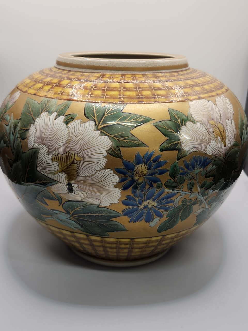 Japanese Hand-Painted Floral Ceramic Vase