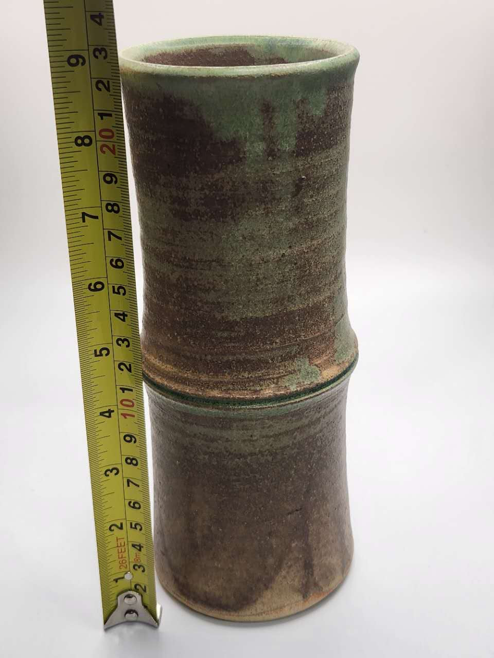 Japanese Handcrafted Green Glazed Stoneware Vase