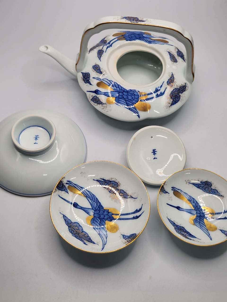 Hand-Painted Japanese Floral & Bird Tea Set ｜ Kyusu Teapot with Cups