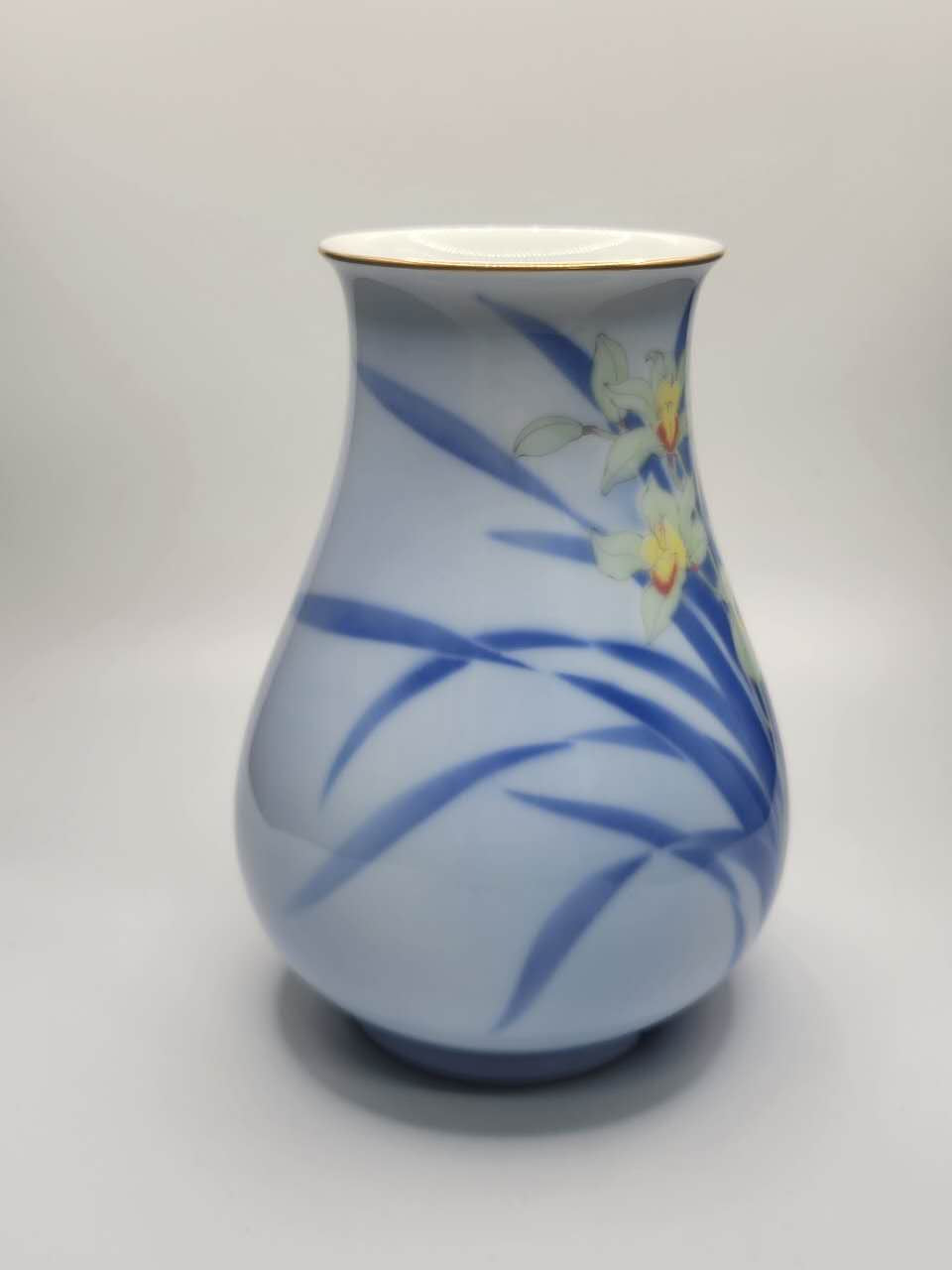 Japanese Hand-Painted Iris Porcelain Vase