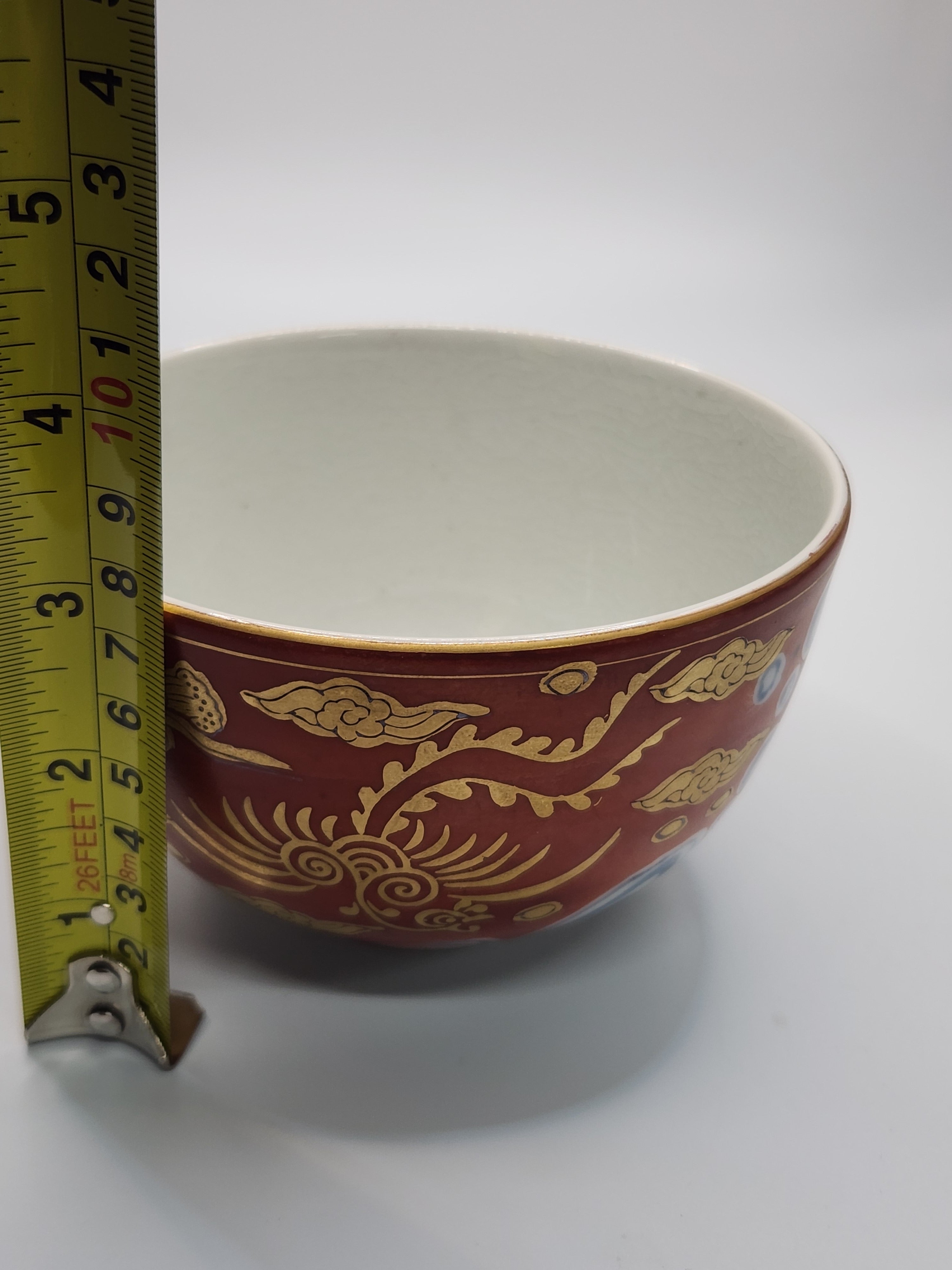 Hand-Painted Red-Ground Blue & Gold Porcelain Bowl