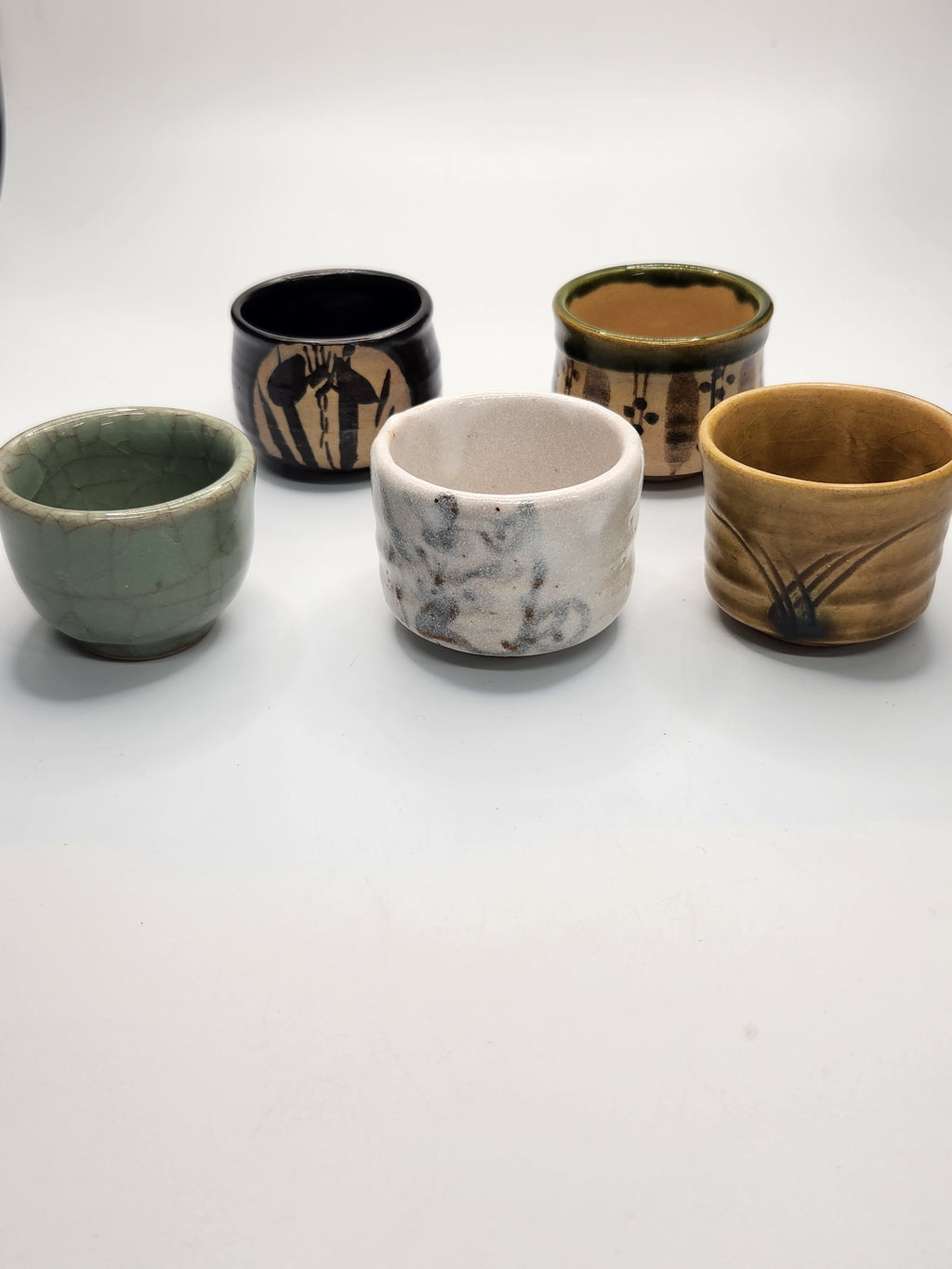 Japanese Handmade Stoneware Sake Cup Set · Assorted Glaze (Set of 5)