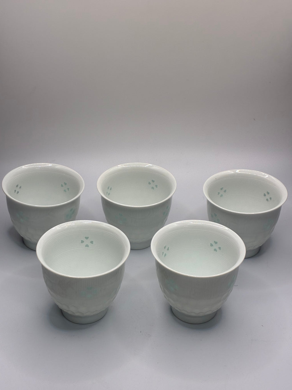 White Porcelain Rice Grain Tea Cup Set (5-Piece) – Translucent Pierced Design