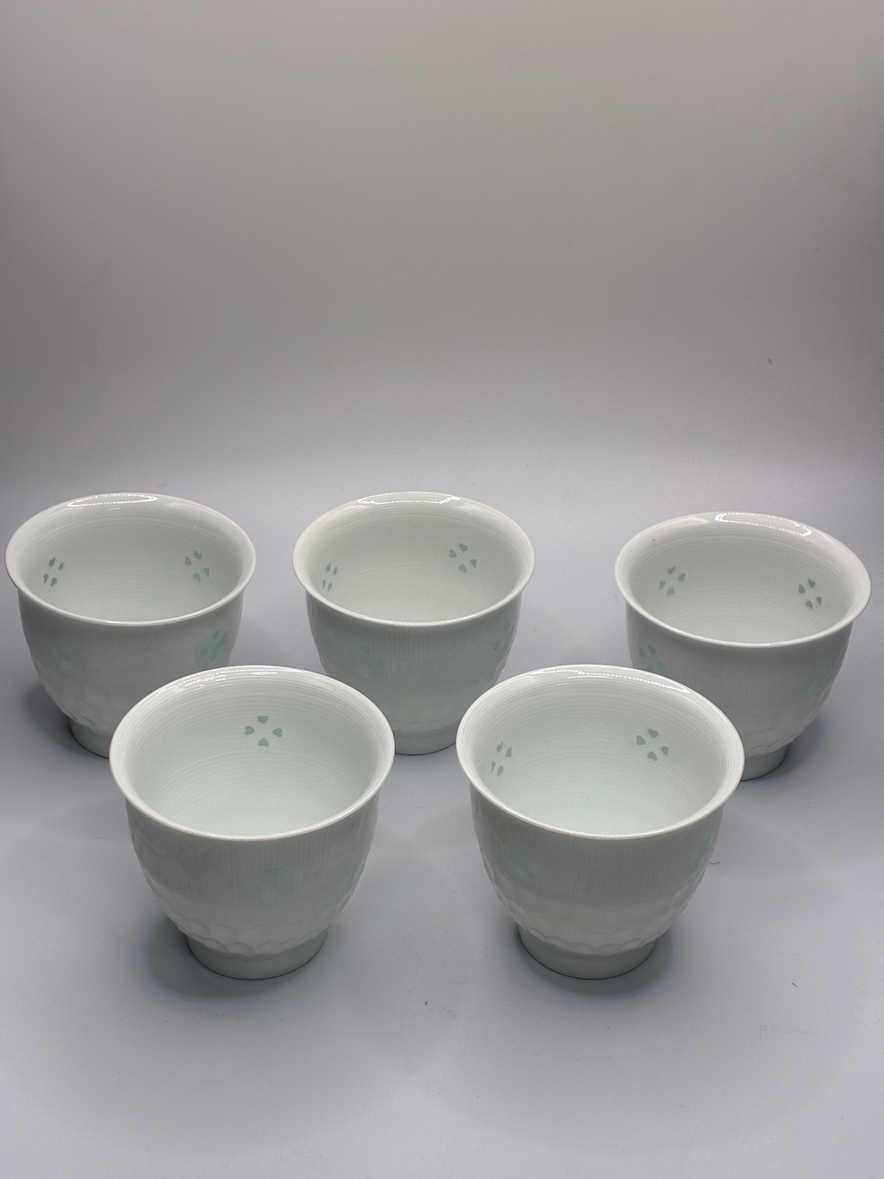 White Porcelain Rice Grain Tea Cup Set (5-Piece) – Translucent Pierced Design