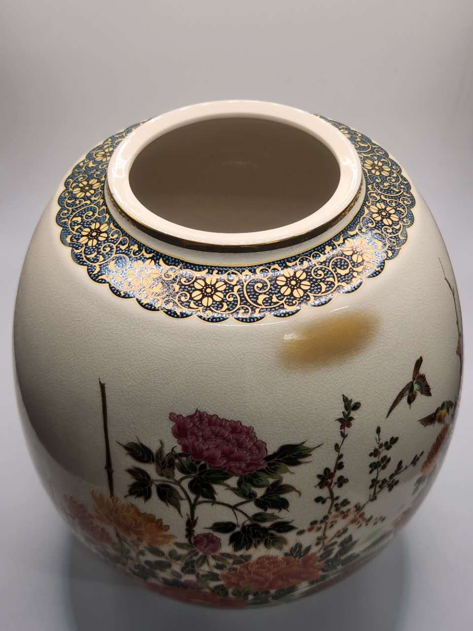 Kutani Ware Hand-Painted Floral & Bird Vase